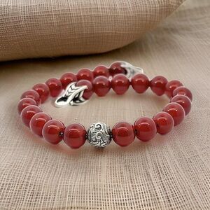 David Yurman Carnelian Carved Prayer Beads Bracelet 8.5" Silver Estate DY552